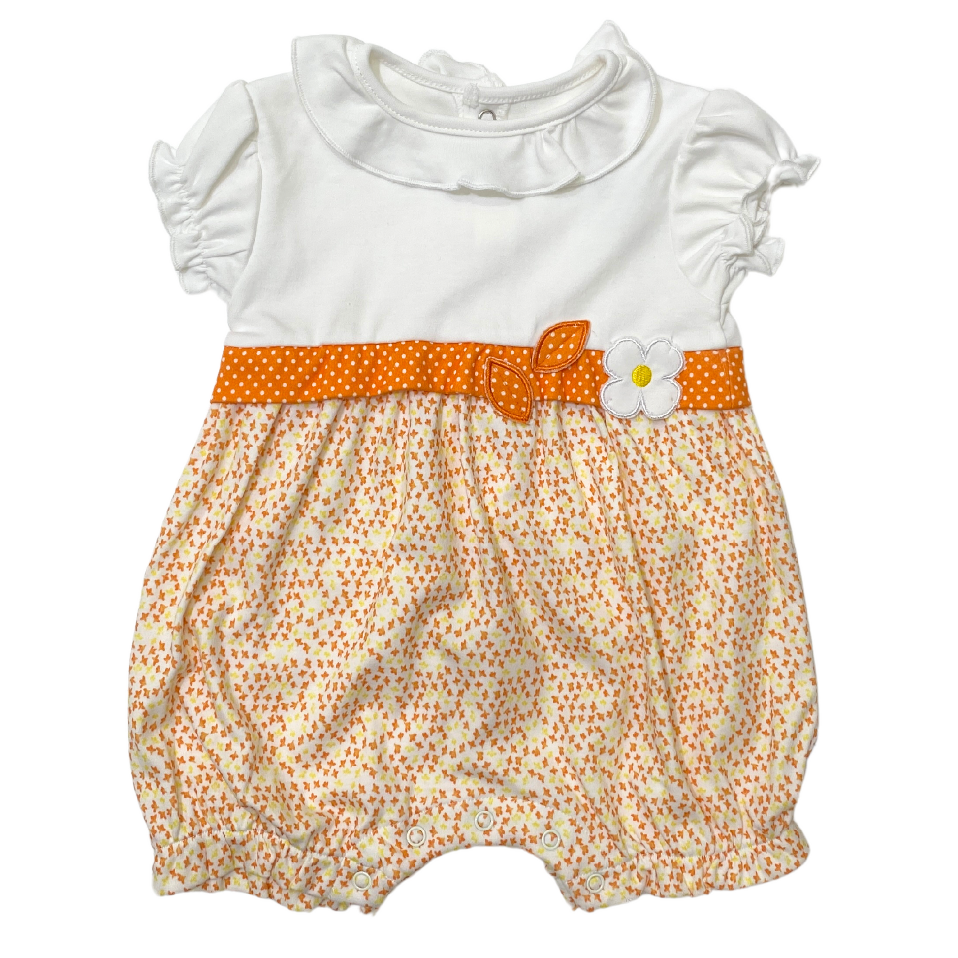 Orange Short Romper with Flower Embroidery - SofiaMila