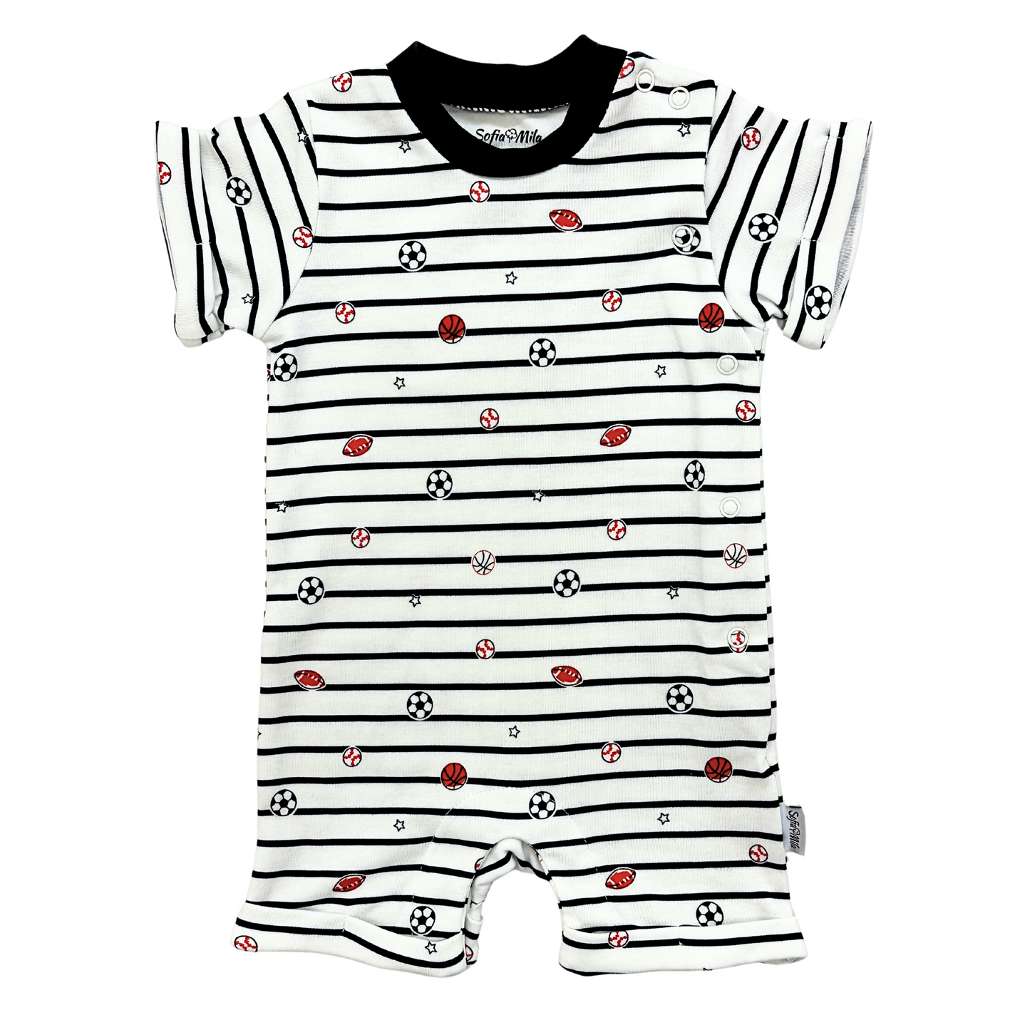 Organic Cotton Short Sleeve One-Piece Sports Print - SofiaMila