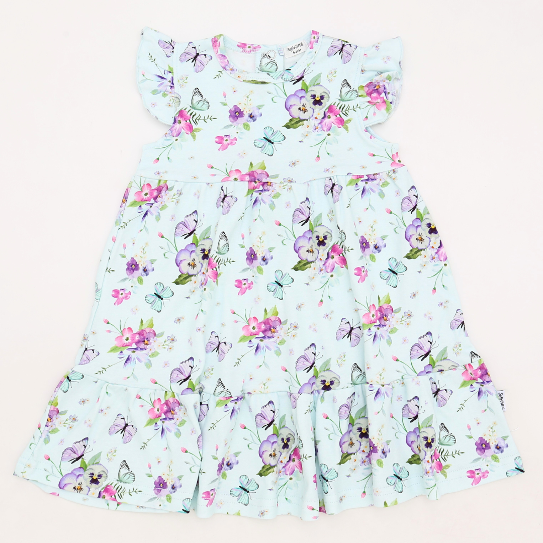 Organic Cotton Ruffle Sleeveless Dress Butterfly Garden