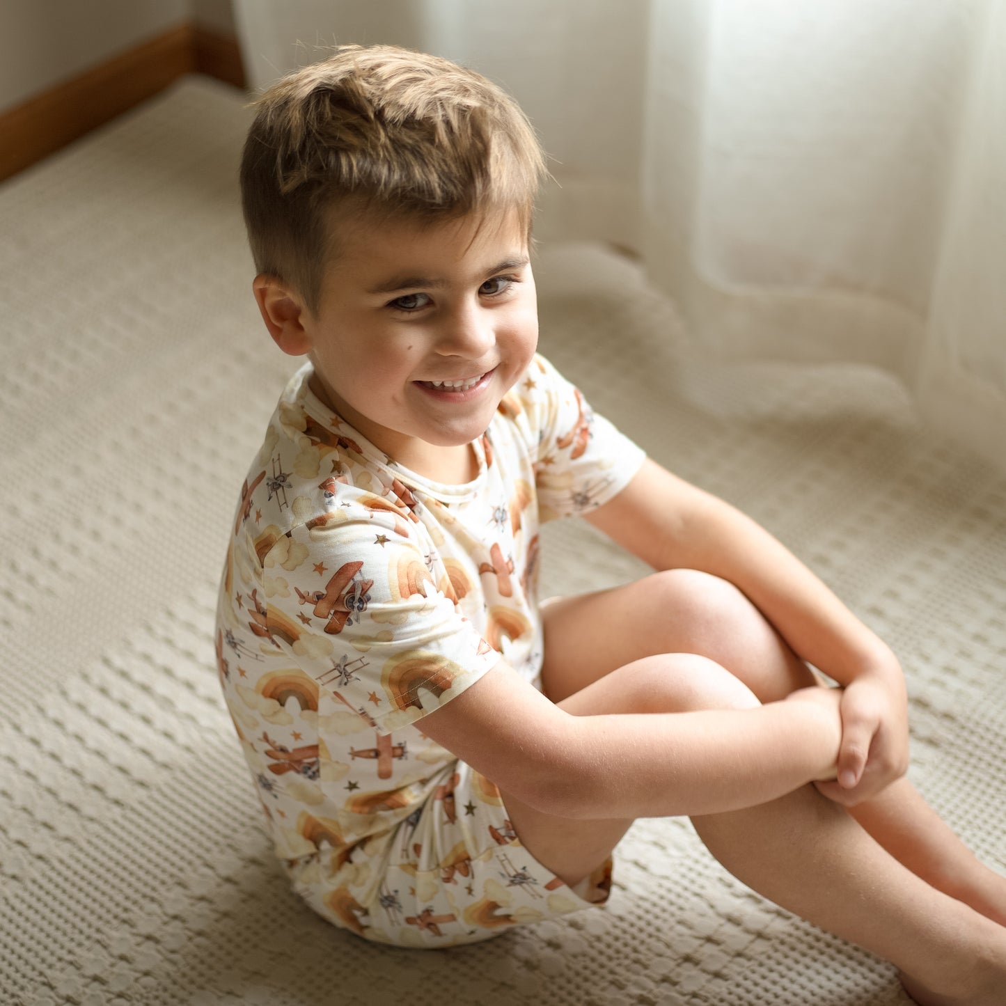 Bamboo Short Sleeve Two Piece Set Neutral Skies