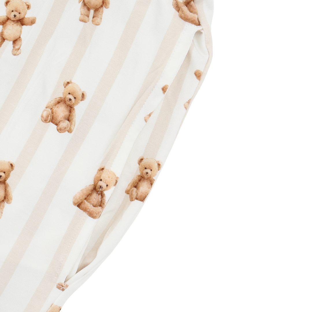 Sheer curtain with teddy bear pattern on a white background