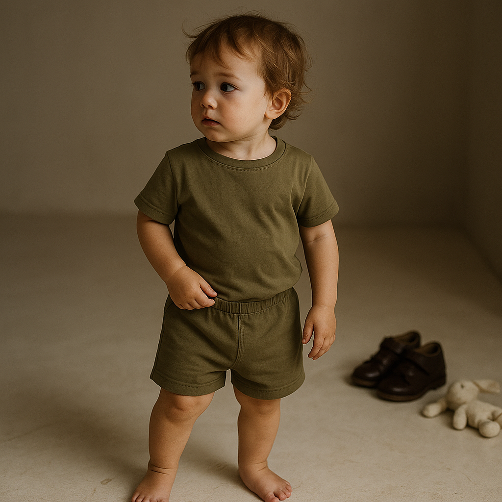 Bamboo Shorts & T-Shirt Set Olive Green