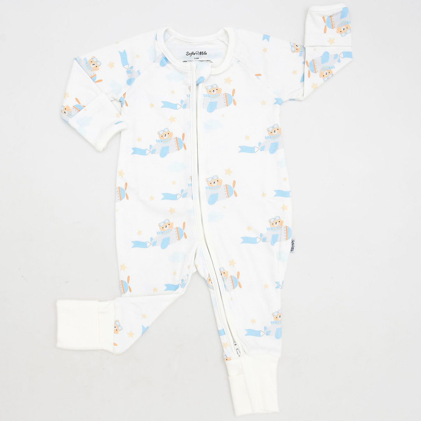 Organic Cotton Convertible Pajama Teddy Bear in Plane - SofiaMila