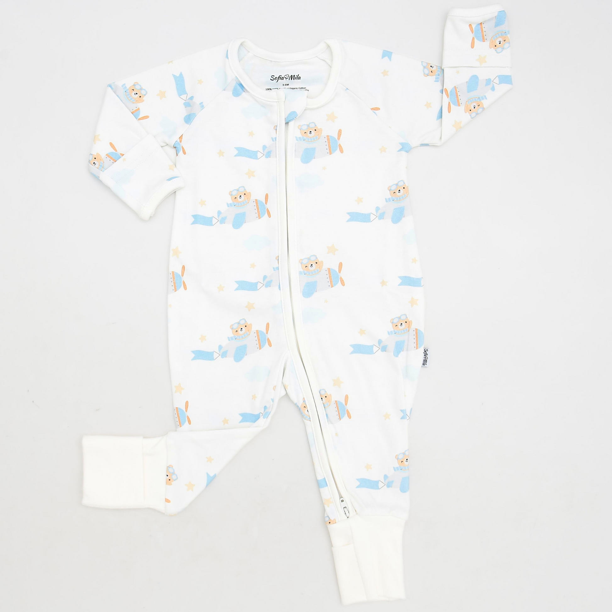 Organic Cotton Convertible Pajama Teddy Bear in Plane - SofiaMila