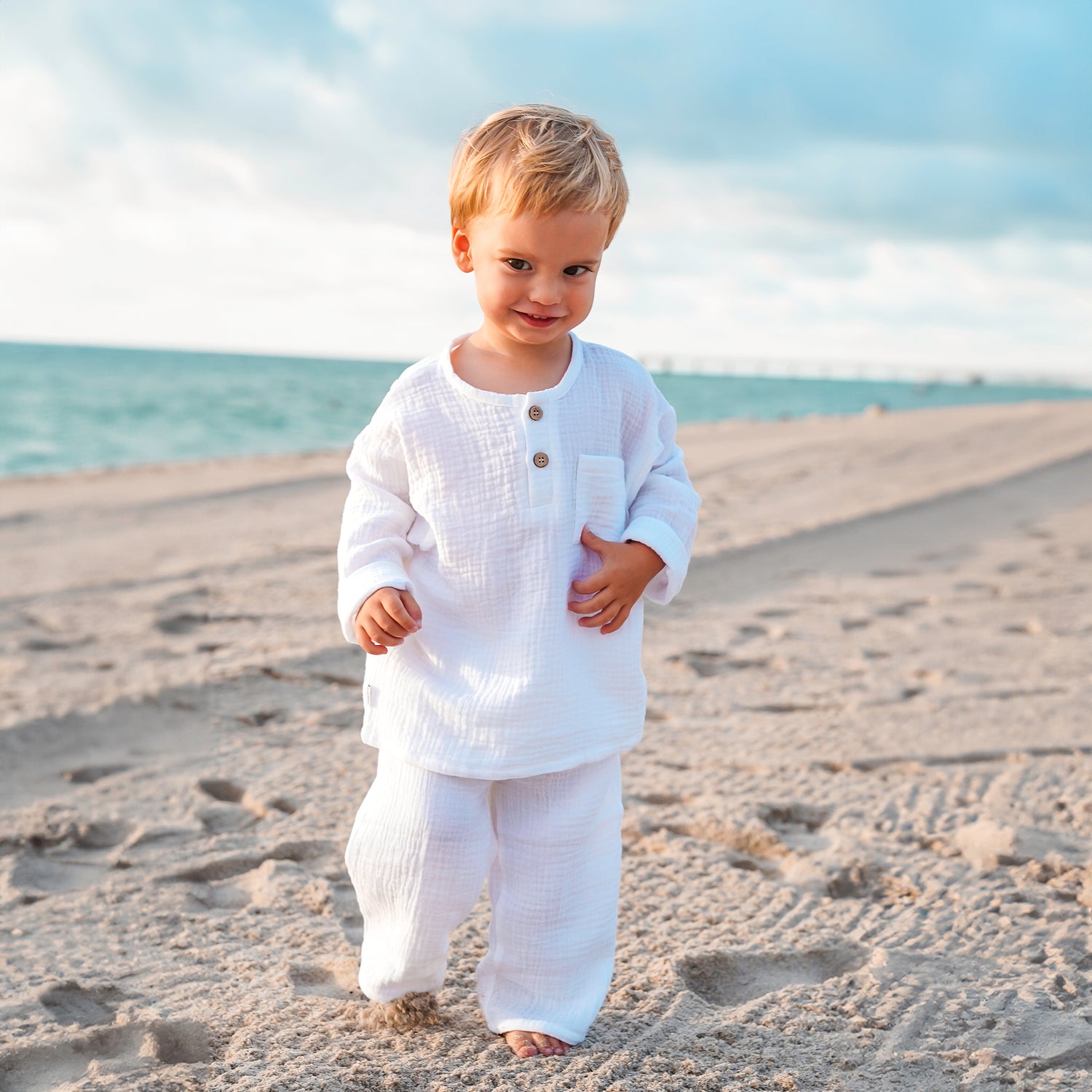 Organic Cotton Muslin Long Sleeve Top and Bottom Set - SofiaMila