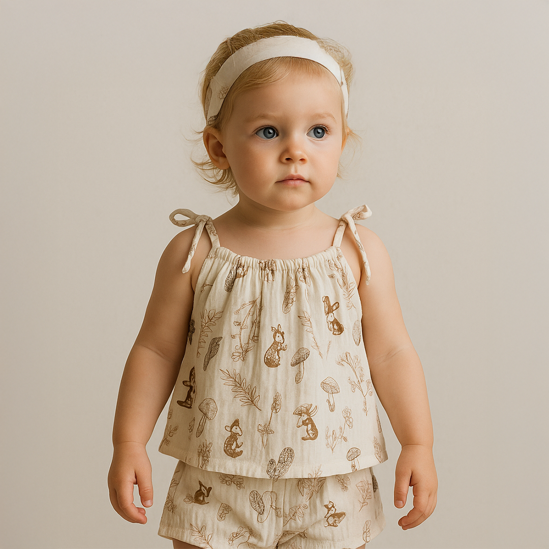 Organic Cotton Tie-Top Set Mushroom Meadow