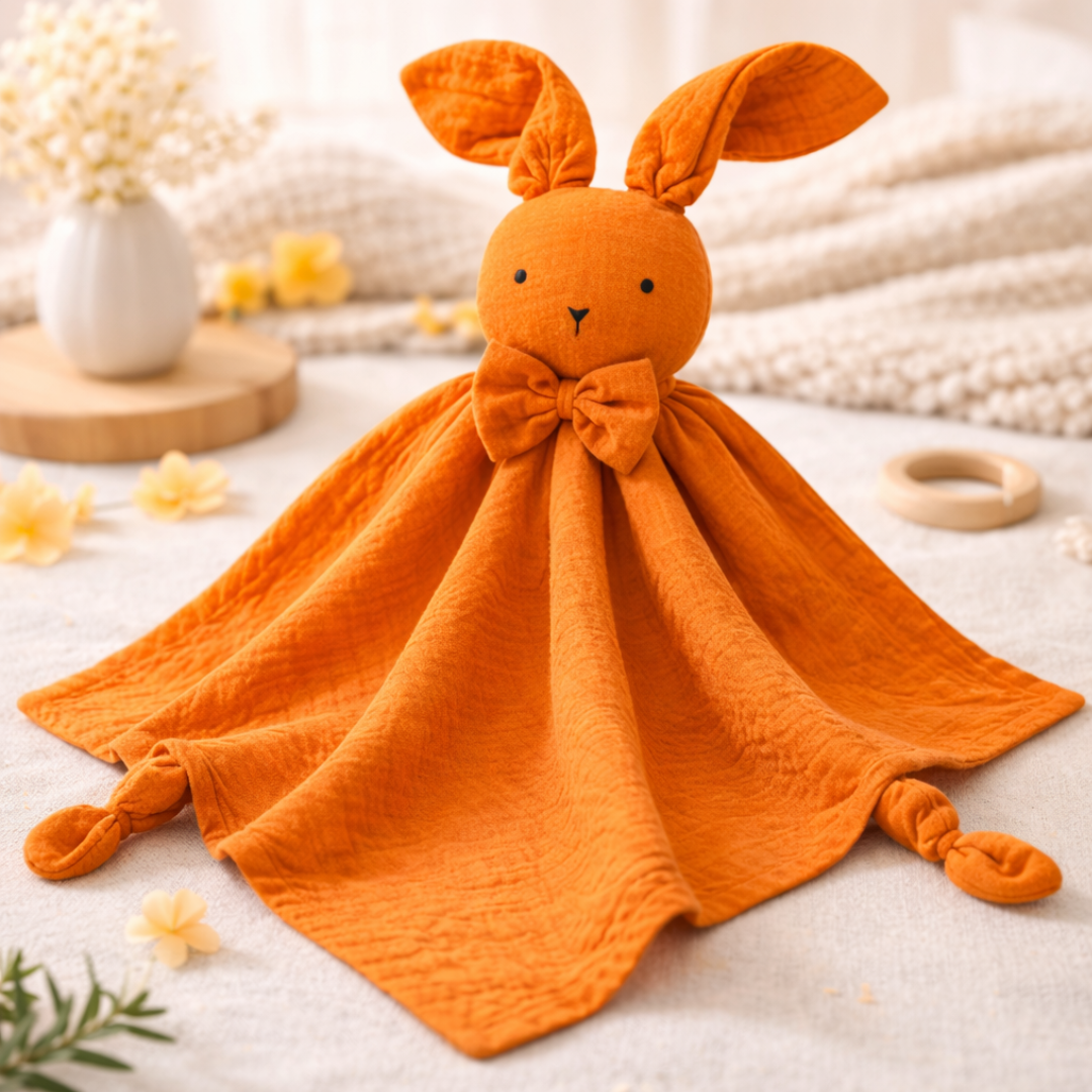 Large Organic Cotton Muslin Bunny Lovey Blanket