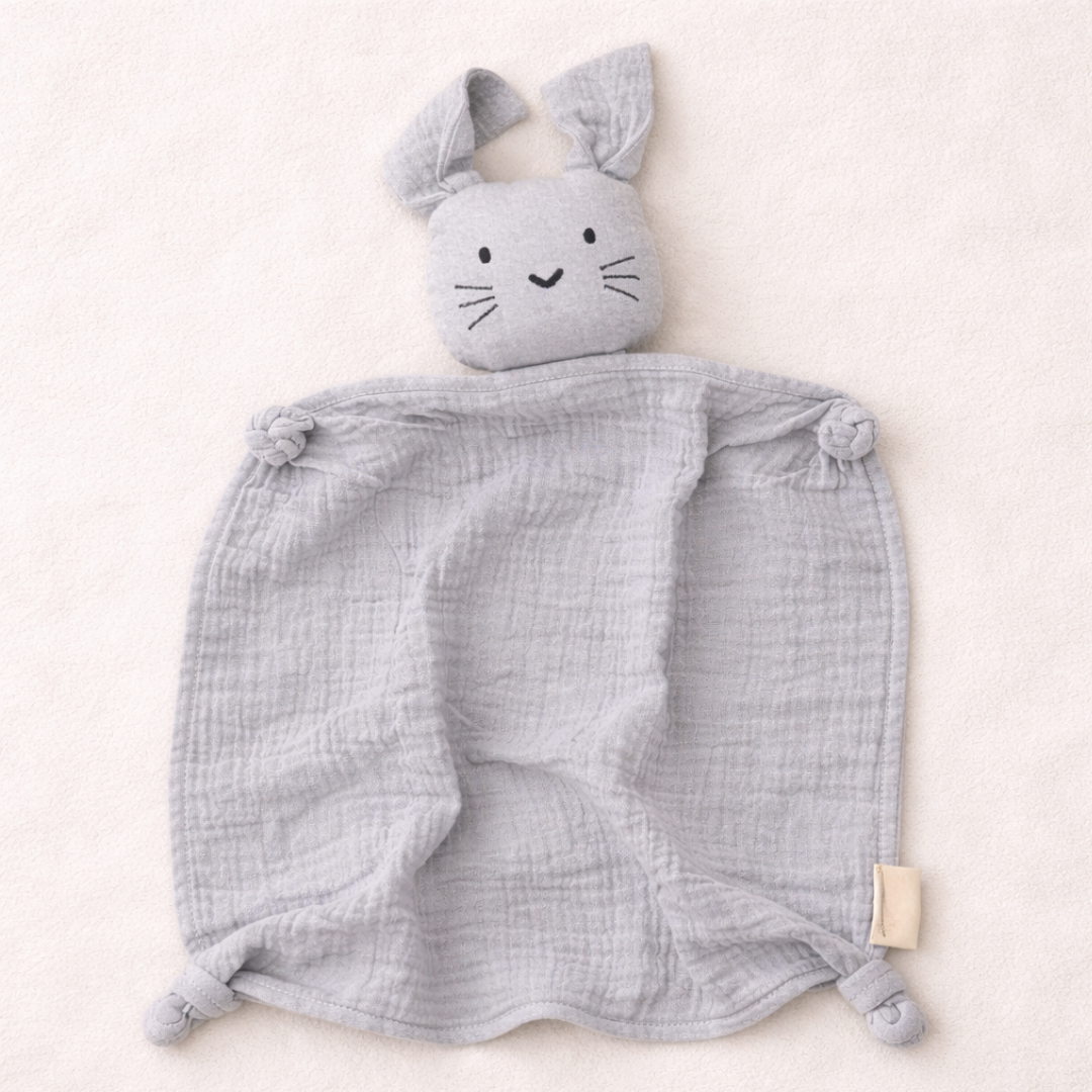 Small Organic Cotton Muslin Bunny Lovey Blanket