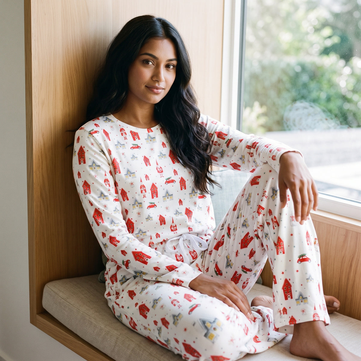 Women wearing Christmas bamboo pajamas