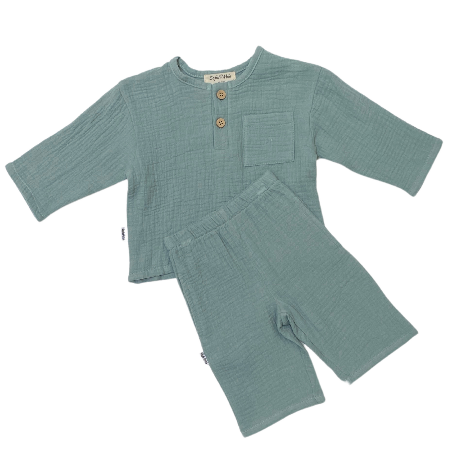 Organic Cotton Muslin Long Sleeve Top and Bottom Set - SofiaMila