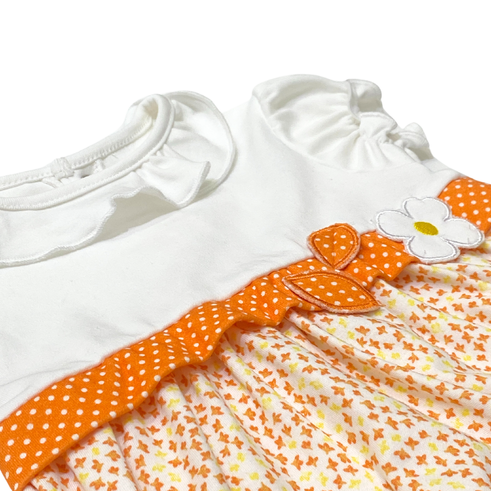 Orange Short Romper with Flower Embroidery - SofiaMila