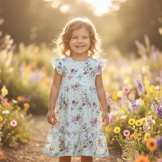 Organic Cotton Ruffle Sleeveless Dress Butterfly Garden
