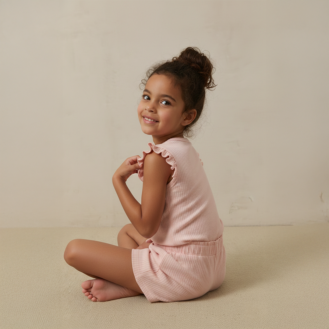 Organic Ribbed Cotton Ruffle Top & Shorts Set