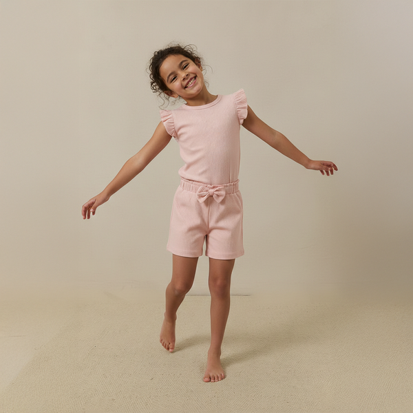 Organic Ribbed Cotton Ruffle Top & Shorts Set