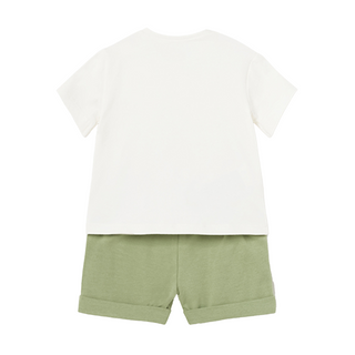 Green and Beige Shirt and Shorts Set