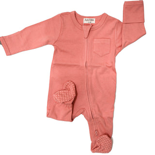 Pink Zippered Romper with foot breaks and Pocket 