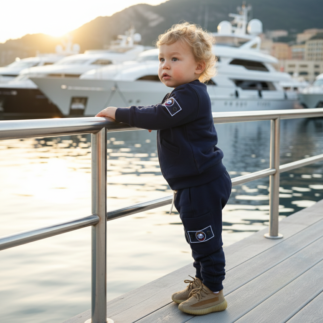 Organic Cotton Full-Zip Cargo Tracksuit – Patch Module (Midnight Navy)