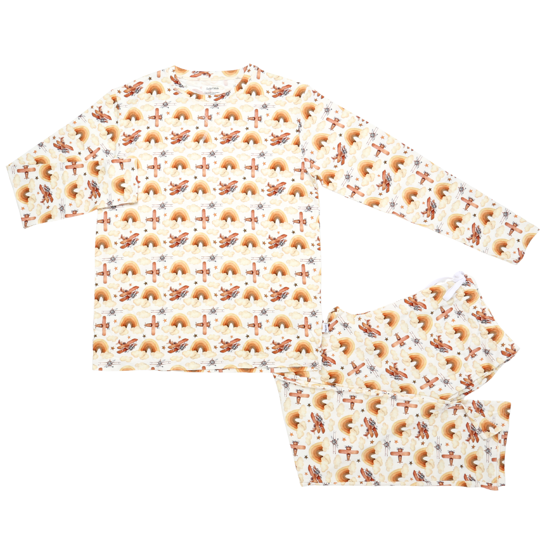 Men's Adult Bamboo Two Piece Pajama Neutral Skies