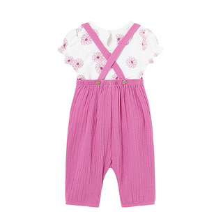 Pink Overall with Flower Shirt Set