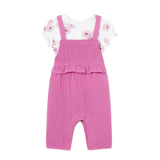 Pink Overall with Flower Shirt Set