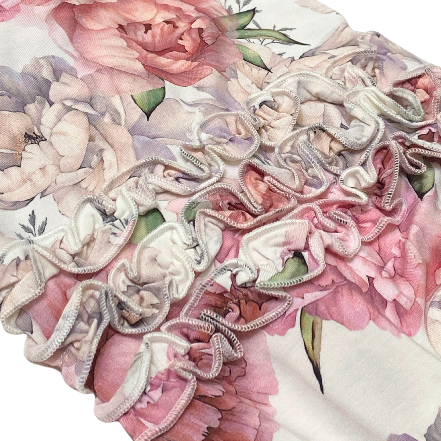 Organic Bamboo Viscose Ruffle Zipper Romper with Feet Grip - Peony Print - SofiaMila