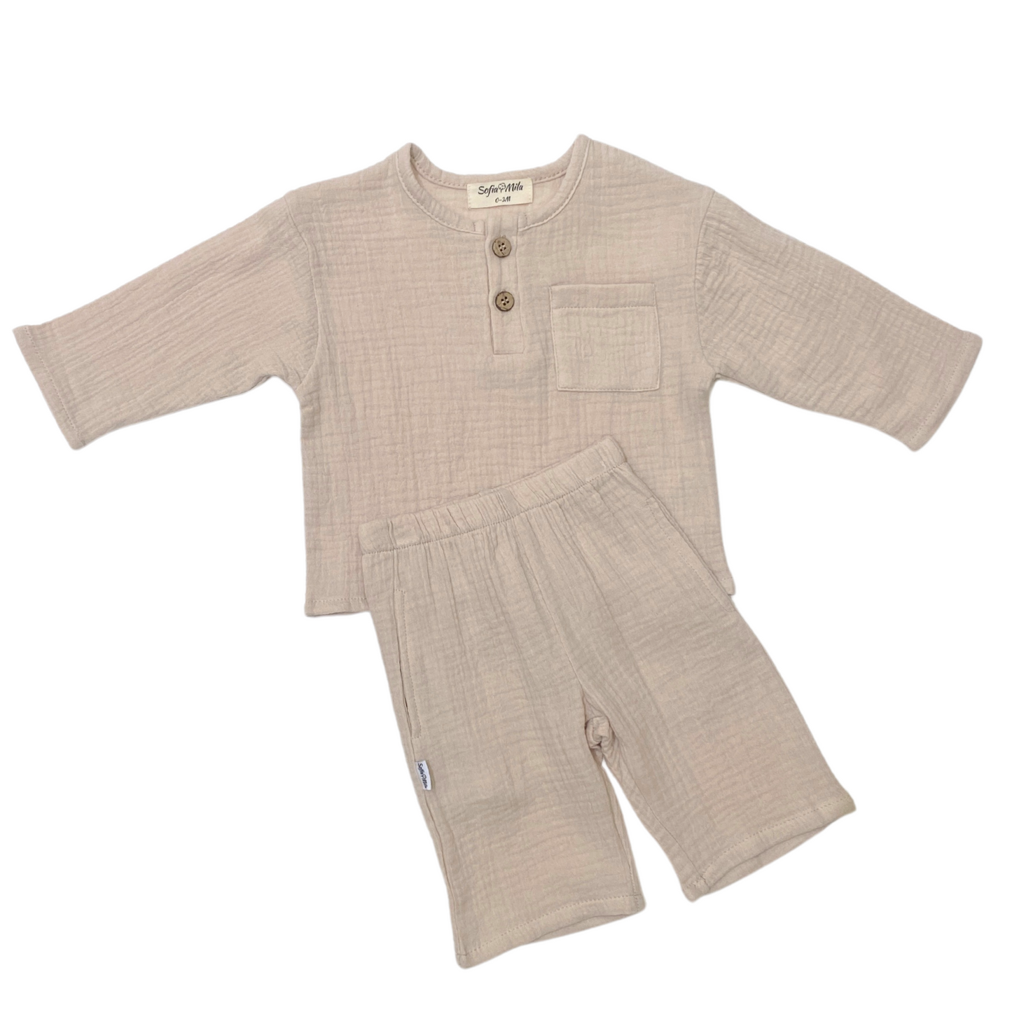 Organic Cotton Muslin Long Sleeve Top and Bottom Set - SofiaMila