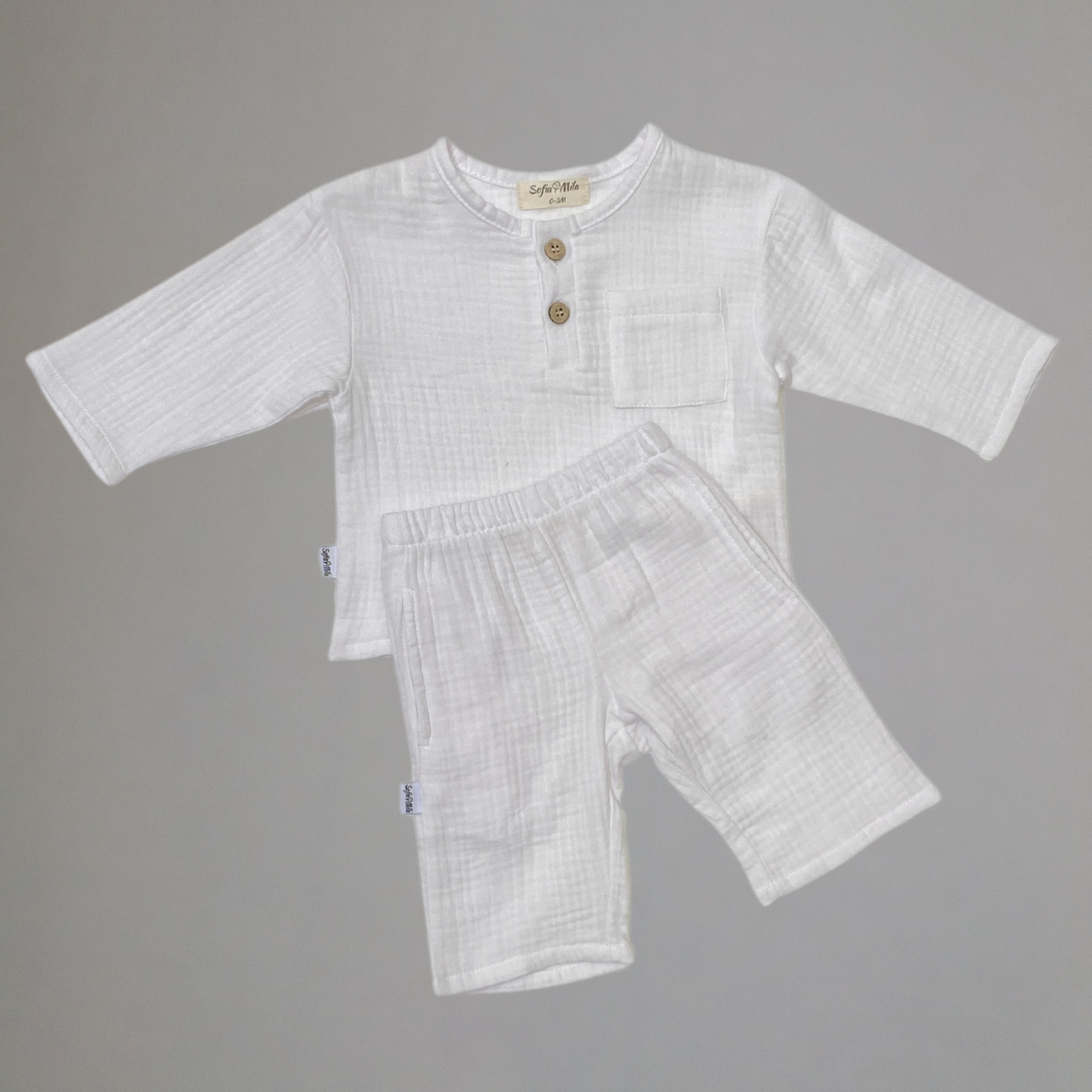 Organic Cotton Muslin Long Sleeve Top and Bottom Set - SofiaMila